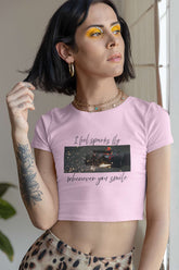 Crop Top with "Racing Sparks, Real Feelings" Print